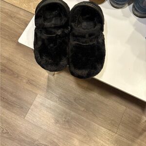 Fuzzy Black Crocs Shoes